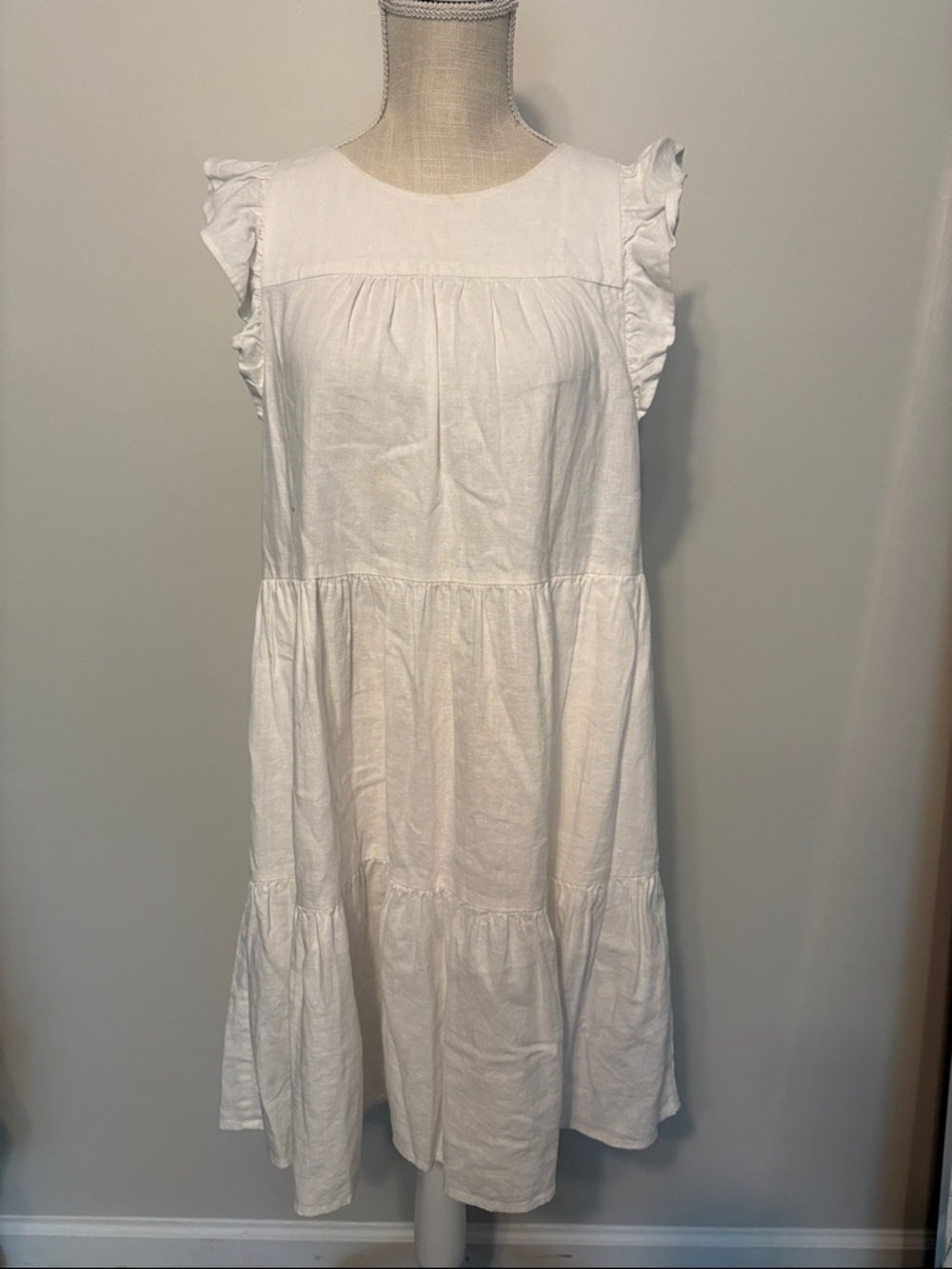 J. Crew White Ruffle Sleeve Tiered Cotton Dress